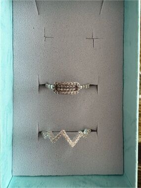 Sterling Silver 925 Pavé Zigzag & Oval Stackable Rings - Silver OBO